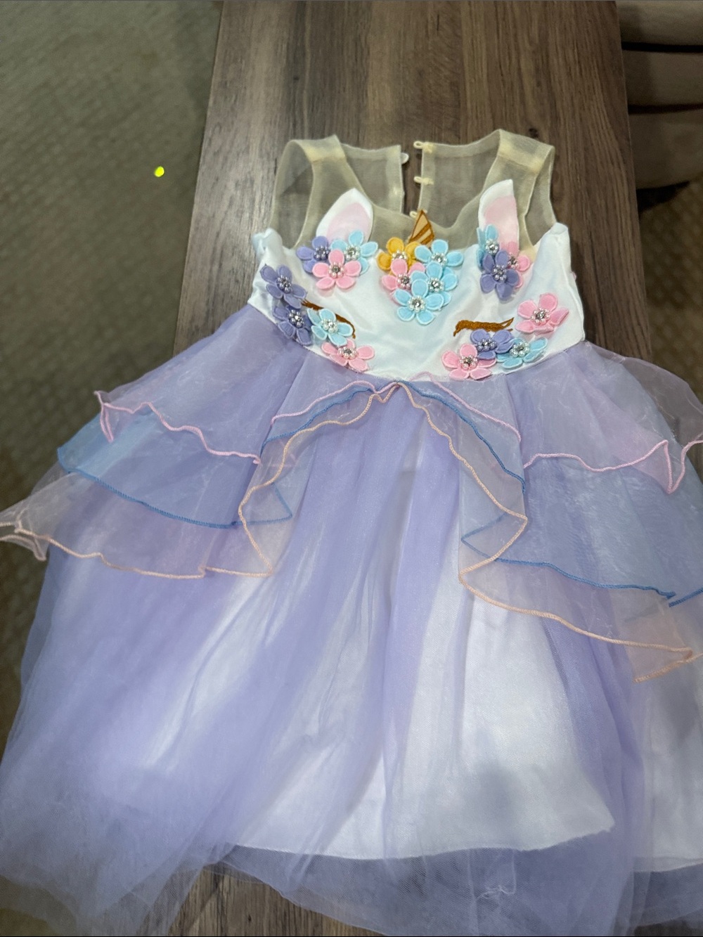 Prince Lavender and White Floral Unicorn Tulle Dress with Pastel Appliqués